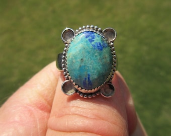 GREEN GLORY GRAB - Sterling Silver Azurite Ring - Size 9 1/2 - Free Resizing