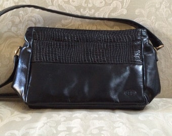 Vintage Black Shoulder Bag, Black Leather Bag, Black Shoulder Bag, Vintage Shoulder Bags, Black Leather Purse, Black Leather Handbag, 1980's