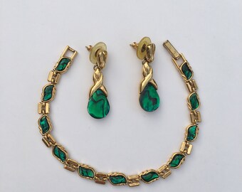 Vintage Butler abalone bracelet and pierced earring set