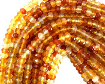 8mm faceted carnelian rondelle beads 15" strand 39297