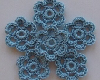 Blue Crocheted Flowers - Cotton Flowers - Crocheted Flower Appliques - Crocheted Flower Embellishments - Set of 6
