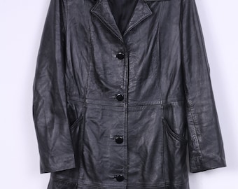 Vintage Womens XL Coat Soft Leather Black Single Breasted