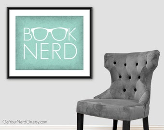Book Nerd Poster, Nerd Glasses Print, Book Lover Wall Art, Gift for Librarian