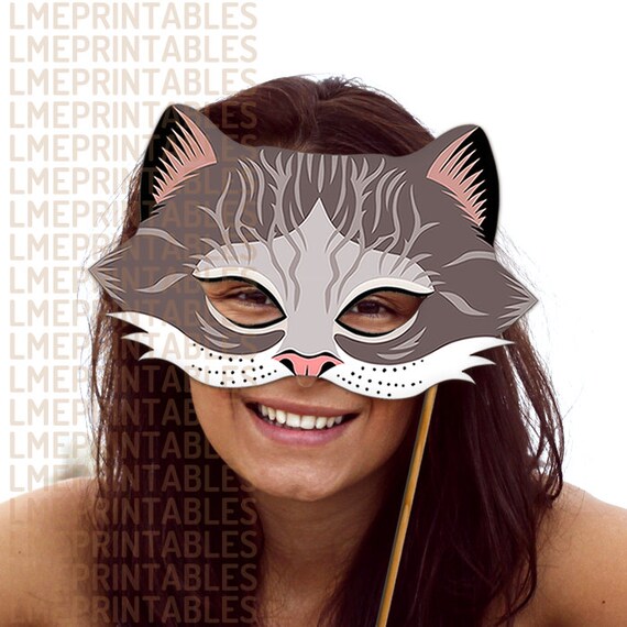 cheshire cat mask grey tabby printable gray animal masks