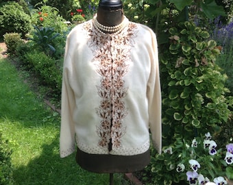 1950s Beaded Sweater / Embroidered Beaded Sweater / Vintage Cardigan Sweater