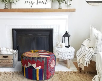 One of the kind handmade kilim pouf