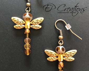 Gold & brown firefly earrings