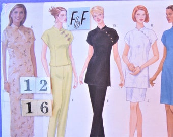 Cheongsam, Chinese Evening Dress Sewing Pattern/ Butterick 5414 Womens Stand up Mandarin Collar Tunic Top, Skirt, Pants UnCut/ Size 12 14 16