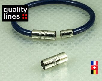 Silver steel magnetic clasp for leather bracelet 5mm round