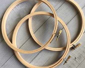 Embroidery Hoops //3 Hoops - 6" Diameter// Embroidery Fiber Arts Needlepoint Needlework Cross Stitch Craft Supplies Wooden Hoops