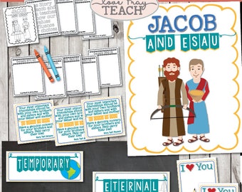 LDS Primary 6 Lesson 13: "Jacob and Esau" Lesson helps include Title Poster, Attention Activity, Family Love Note Activity, and much more!