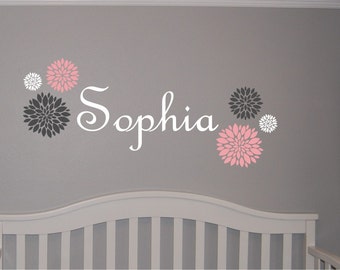 Personalized Girl Name Decal with Flowers - Wall Decal - Flower Wall Art - Nursery Wall Decal - Girl Decal - Flower Decal - Vinyl Wall Art