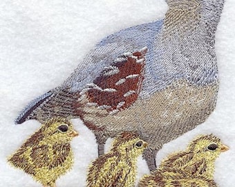 Gambel's Quail and Chicks Embroidered Flour Sack Towel, Gambel's Quail Towel, Quail and Chicks Towel, Quail Towel, Chicks Towel