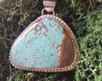 Genuine #8 Turquoise Pendant set in Sterling Silver, Southwestern Style Pendant, Cowgirl Jewelry, Boho Jewelry, Bohemian Jewelry