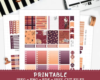 Back To School printable planner stickers for Erin Condren LifePlannerTM school college backpack fall fashion girl books plaid cut files kit