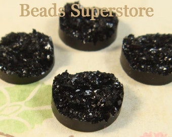 FINAL SALE 12 mm Black Textured Drusy Flat Back Resin Cabochon - Druzy Cabochon - 10 pcs