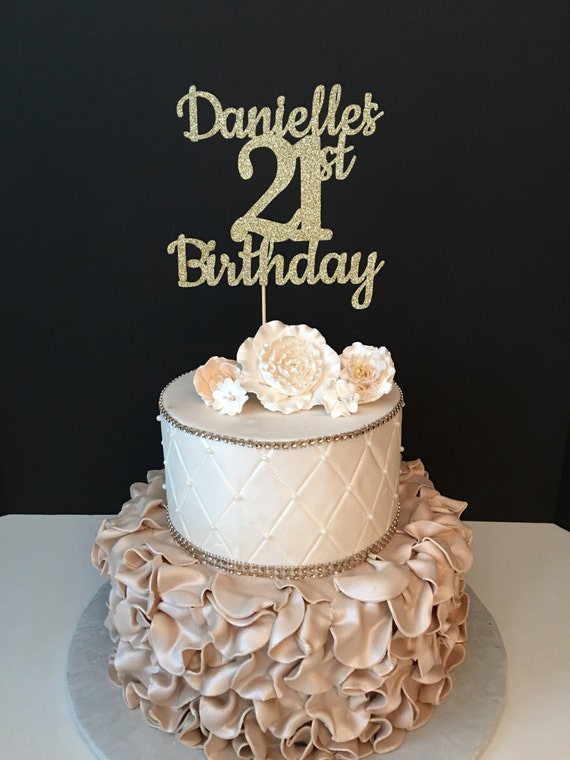 ANY NAME & NUMBER Gold Glitter 21st Birthday Cake Topper 21