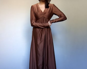Copper Dress Vintage Maxi Dress Empire Waist Boho Dress Long Sleeve Maxi Dress Gown Vintage Clothing - Small to Medium S M