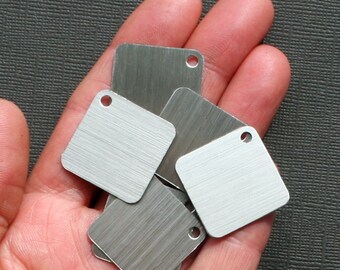 10 Aluminum Stamping Tags Brushed Aluminum 1" Squares - MT032