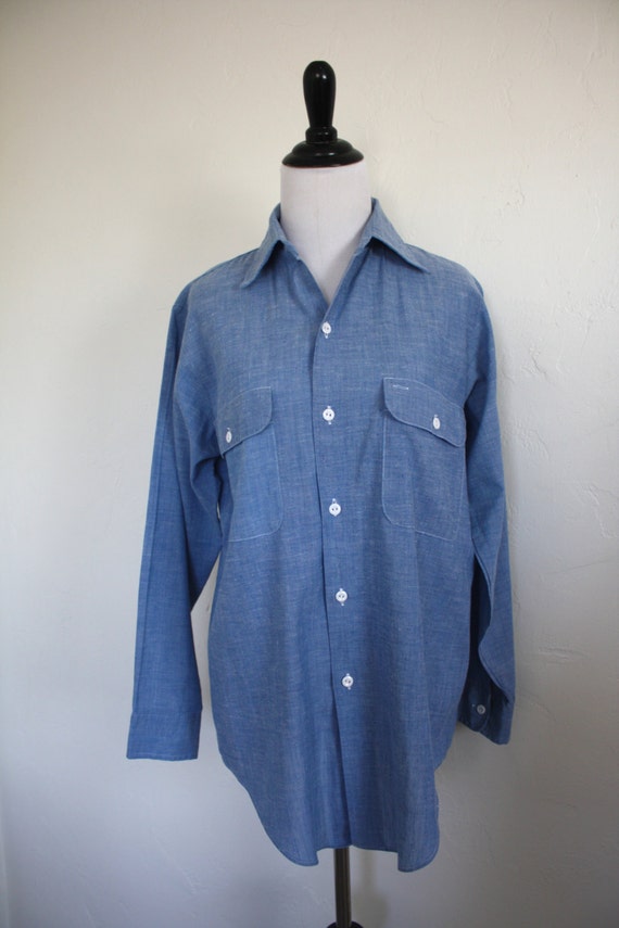 Mens Vintage Chambray Button Up Work Shirt