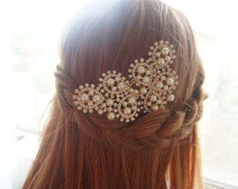 Wedding hair comb, Gold hair comb, wedding hair comb gold, pearl hair comb, rhinestone hair comb, bridal hair piece, wedding Style HC0037