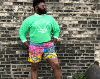 Vintage Swim Trunks / Swim Shorts / Mens Womens Large / Pink Yellow / 90s 1990s Nineties / Neon / Beach Party / Abstract Print / Afropunk /