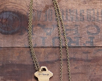 Personalized Key Necklace, Vintage Key, Handstamped Necklace, Initial Necklace, Boyfriend Gift, Girlfriend Gift, Wife Gift, Anniversary Gift