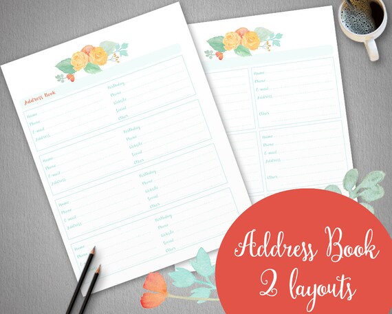 Items similar to Printable Address Book, planner pages, Roses planner ...
