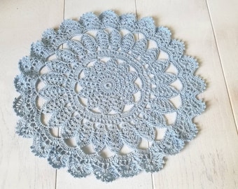 Crocheted blue doily, Round lace doily, Crochet tablecloth, Cotton doily, Crochet centerpiece doily, Lace doilies, Gift for women