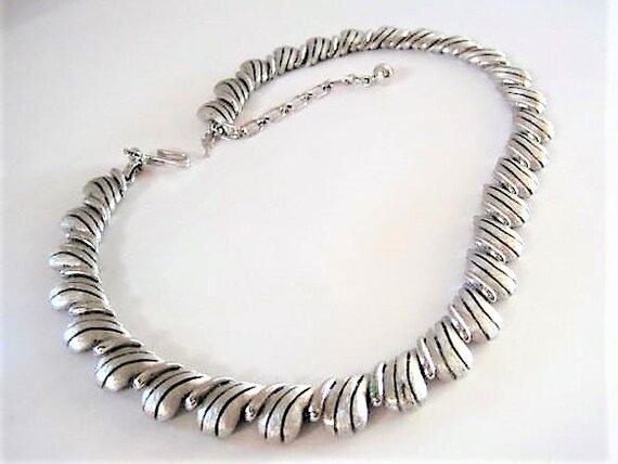 Crown Trifari Necklace, Brushed Silver Tone Choker, Vintage Trifari, Hang Tag