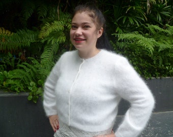 Bridal Angora Cardigan Classic Round Neck Buttoned Angora Sweater Sleeve and Waist Length and Colour Options Custom Made Available