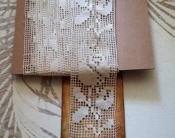French Antique Lace handmade Filet Lace Full Rose 5 meters long 7 cm wide