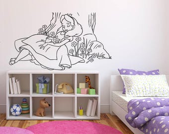 Wall Sticker Decals Alice In Wonderland Cartoon Rabbit Tea Time Cheshire Cat Girl Nursery Bedroom 1367b