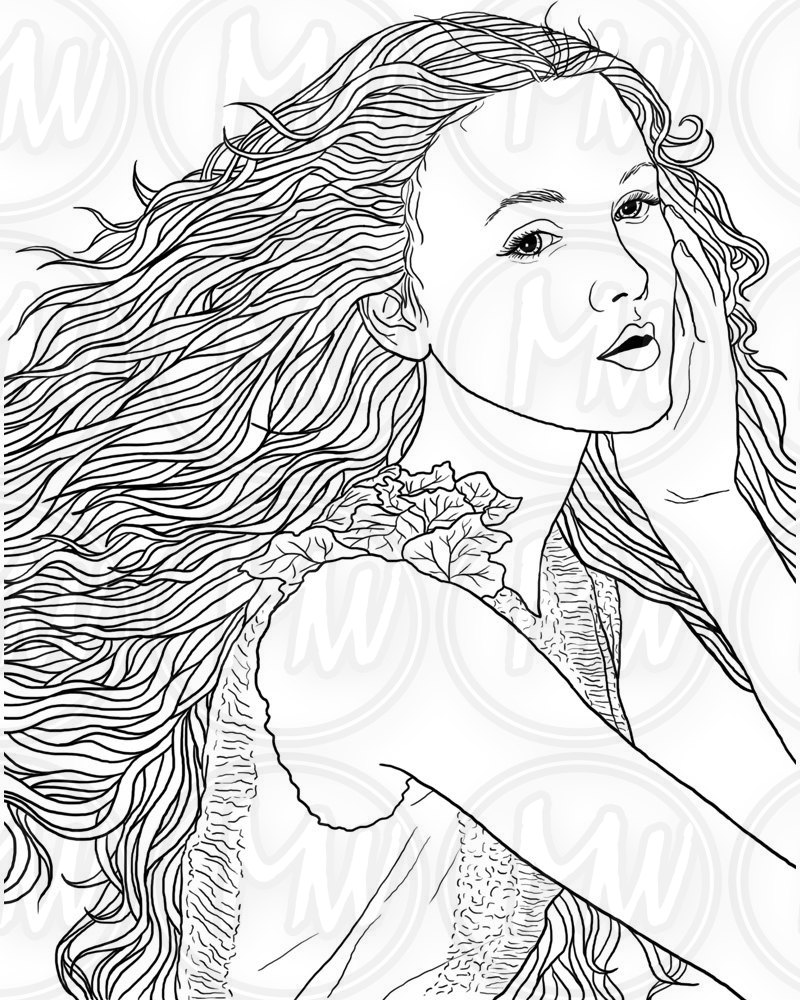 Adult Coloring  Page  Woman Face Long  Hair  Illustration