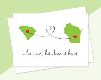 Personalized States, Greeting Card, Boyfriend Girlfriend, Long Distance, Relationship Card, Husband Wife, Valentine's Day, Anniversary Gift