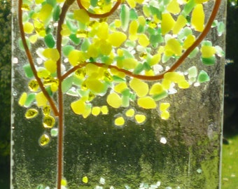 Yellow and GreenTree Fused Glass Suncatcher. Yellow and Green Tree Suncatcher. Fused Glass Art. Wall Art.