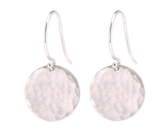 14K White Gold Hammered disc earrings, Solid 14K White Gold Earrings, 14K Gold Disc Earrings, Textured Disc Earrings, Gift for Her