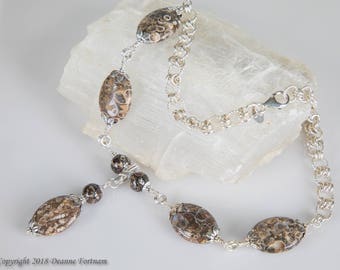 Turritella Agate and Sterling Silver Necklace