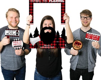 Lumberjack - Personalized Buffalo Plaid Selfie Photo Booth Picture Frame Prop - Channel The Flannel Selfie Prop - Printed on Sturdy Material