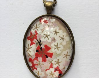 Pendant made with Japanese Chiyogami paper - Oval JP27