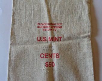 Vintage US MINT Cents 50 Dollars Canvas Money Bag