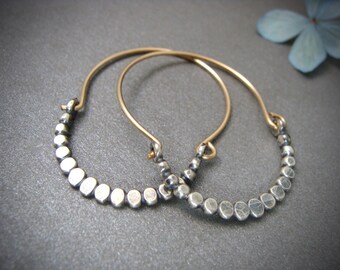 beaded minimalist ... mixed metal hoops