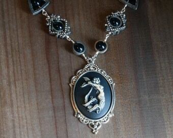 Neo Victorian Style Jewelry - Necklace - Mermaid Cameo - Silver Tone