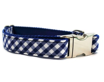 Blue Gingham Dog Collar - Gingham Dog Collar - Boy Dog Collar - Girl Dog Collar - Male Dog Collar - Plaid Dog Collar