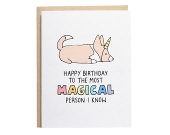 Happy Birthday Unicorn Card, Dog Birthday Card, Corgi Birthday Card, Corgi Card, Dog Unicorn Card, Best Friend, Cute Birthday Card