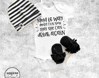 Baby onesie®, Mom is way more fun now that she can drink again, Baby Shower Gift, New Mom, Trendy, Baby Boy, Baby Girl, Funny Baby Onesie®
