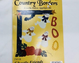 Vintage Harvest Country Borders Iron On Fabric Appliqué Kit. Ghostly Friends Halloween Kit by What's New LTD