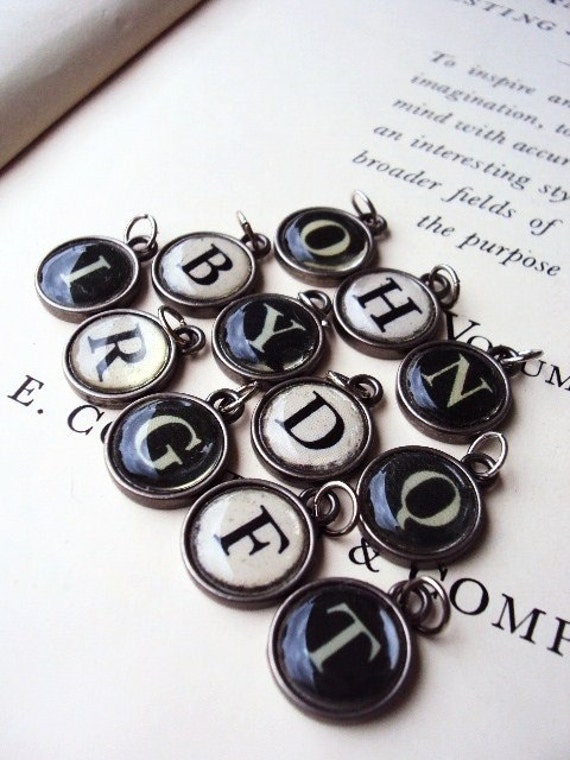 Vintage Style Typewriter Key Pendant Initial charms