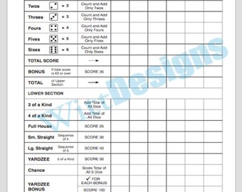 PDF 8.5x11 yardzee instant download scorecard