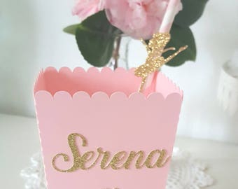 Box pop corn pink theme-dancer name and dancer in glitter-glitter-gold-birthday